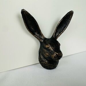 Single Wall Hook, Metal/Iron, Distressed, Bunny, Rabbit, Black/Gold, 3.5”W x 4”H